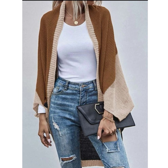 Cozy Color Block Batwing Oversized Open Front Cardigan - Picture 4 of 6